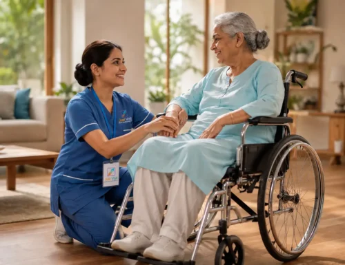 Caregiver companionship with Elderly Mother in Wheelchair who needs Medical Care - 24/7 home caretaker service in Bangalore